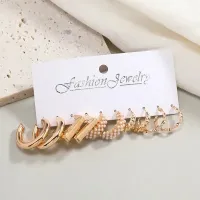 Shiny Twisted Pearl Mini Hoop Earrings Set (5 pairs)